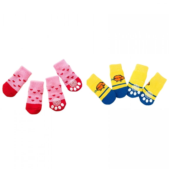 TELOLY 8 Pieces Non-Slip Dog Socks Small Cat Paw Protector Socks Pet Doggie Socks Grip Knit Socks Pet Paw Protector Traction for Small Medium Pet