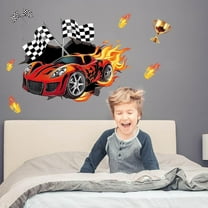 Hot Racing Wall Stickers Racing and Check Flag Wall Decals Sitting Room Art Stickers DIY Vinyl Decor Ingredients Decals Art Decor