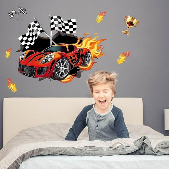 Hot Racing Wall Stickers Racing and Check Flag Wall Decals Sitting Room Art Stickers DIY Vinyl Decor Ingredients Decals Art Decor
