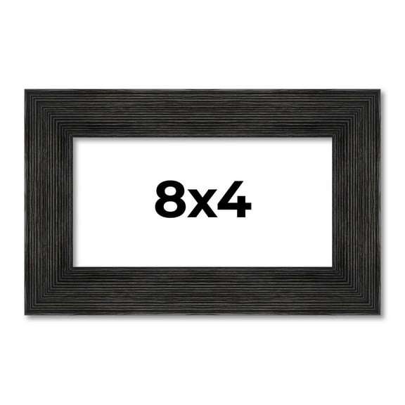 8x4 Distressed/Aged Black Wood Picture Frame - UV Acrylic, Foam Board Backing, & Hanging Hardware Included!