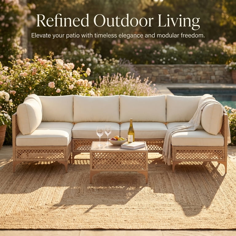 LAZZO 7-Piece Patio Furniture Set, Outdoor Wicker Conversation Set