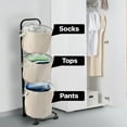 thumbnail image 5 of YOUPINS 3-Tier Laundry Hamper Sorter, Laundry Storage Organizer with Wheels Movable Rolling Laundry Baskets Cart, Bathroom Cart Clothes Shelf,Laundry Butler for Bathroom Bedroom Laundry Room, Beige, 5 of 7
