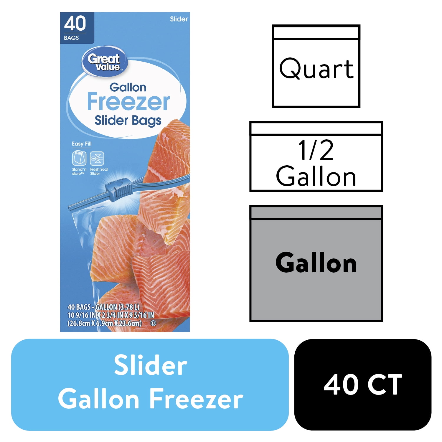 Great Value Freezer Guard Slider Zipper Bags, Gallon Freezer, 40 Count