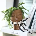 thumbnail image 2 of Nacams Face Planters Pots Unique Face Flower Pot for Indoor Outdoor Plants Resin Head Planter with Drainage Hole Cute Lady Face Plant Pots Closed Eyes (Dark), 2 of 5