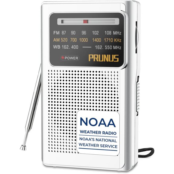 J-161 Pocket NOAA Weather Radio, AM FM Radio Battery Operated by 2 AA Transistor with Best Reception,Stereo Earphone Jack, for Emergency,Hurricane,Running, Walking,Home (Silver)
