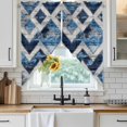 thumbnail image 3 of Blue Grey Geometric Kitchen Window Curtains, Swag Curtains Valance for Bedroom Living Room Bathroom, Vintage Shabby Chic Abstract Stripes Rod Pocket Window Curtain Block Drapes 2 Panels 36"x36", 3 of 8