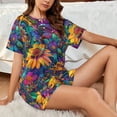 thumbnail image 4 of Fuzoiu Psychedelic Sunflowers Print Women's Short-Sleeved Pajama Set,Lounge Sleepwear Set,Womens Pajama Sets 2 Piece,Button-Up Top and Shorts with Pockets-Large, 4 of 7