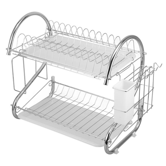 Parvistic Stainless Steel Dish Drain Rack Double Layer Storage Stand Practical Kitchen Storage Shelf for Home (Silver)