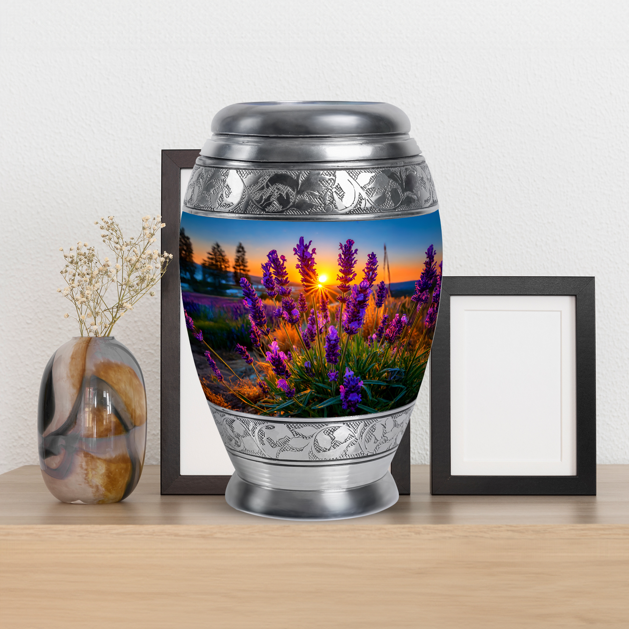 MUKTIVE Lavender Grass Adult Urns for Human Ashes Men & Women, Funeral Sunrise Urns for Human Ashes, Large Blue Cremation Urn for Adult Male, Memorial Ash Holder, 10 Inch