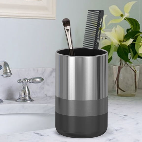 Stainless Steel Bathroom Tumbler Cup | 3 Tone Finish | Decorative Rinse Cup | Toothbrush & Makeup Brush Holder for Vanity Countertops,Sink & Desk