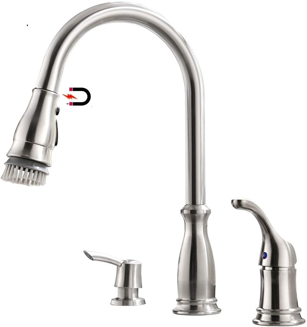 Appaso 3 Hole Kitchen Faucet With Pull Down Magnetic Docking Brushed Nickel 211bn Walmart Com Walmart Com