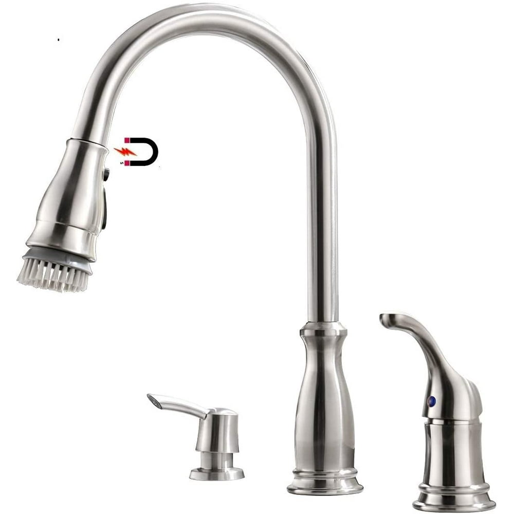 APPASO 3 Hole Kitchen Faucet with Pull Down Docking Brushed Nickel 211BN