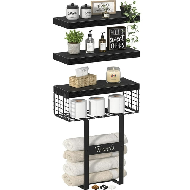 Soporte para toallas de baño KLUVIS para colocar sobre el inodoro, negro (juego de 3)
