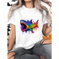 thumbnail image 5 of Men's Rainbow Splash Graffiti Shark Graphic T-Shirt, Cotton Crew Neck Short Sleeve Loose Casual Tee, Colorful Paint Drip Ocean Art Shirts, 5 of 9