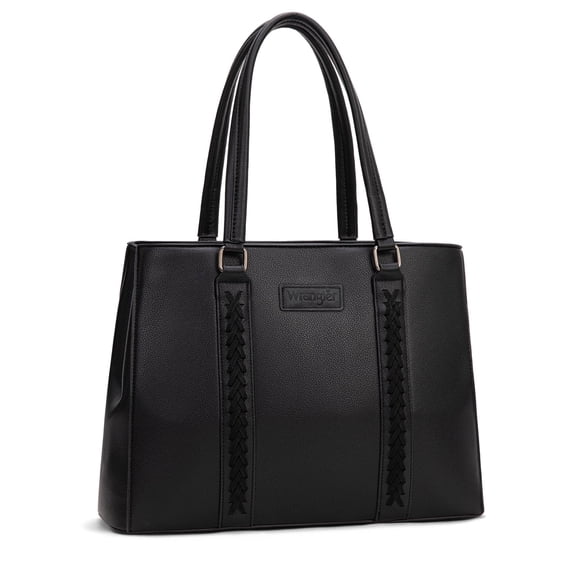 Wrangler Double Compartment Tote Bag for Women Whipstitch Handbag, Black