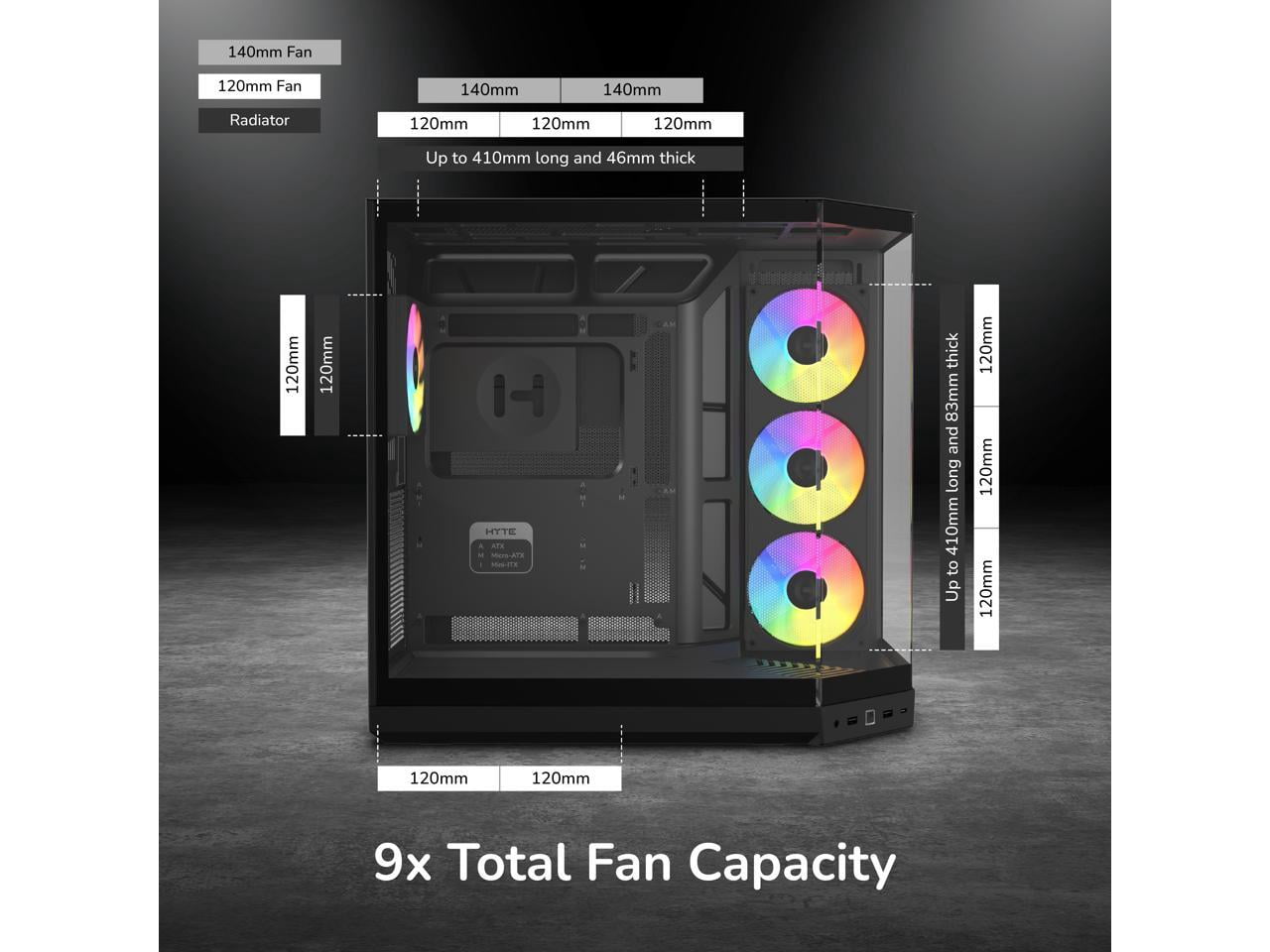 HYTE Y50 RGB Essential Aesthetic Gaming PC Case - 4 Included aRGB Fans (1x 120mm + 1x 360mm Reverse) - Dual Chamber ATX Desktop Chassis - Rear Connect Motherboard Compatible - Pitch Black
