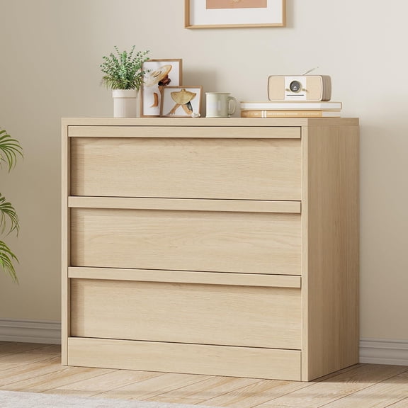 Natural Oak 3 Drawer Nightstand, Compact Storage Side Cabinet for Bedroom Nursery Entryway