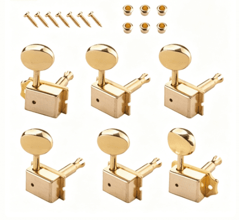 LOOKSEVEN 6Pcs Vintage Sealed Guitar Tuning Pegs, Big Oval Button Machine Heads Tuners for Fender Strat/Tele Style Electric Guitar-Gold