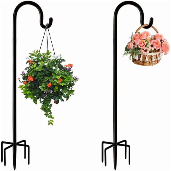 ZEM Shepherds Hook 48 Inches 2 Packs for Bird Feeder Pole Bird Feeder Hanger Heavy Duty Adjustable Shepherds Hooks for Outdoor with 5-Prong Base for Lanterns Planting Hanger Weddings (48")