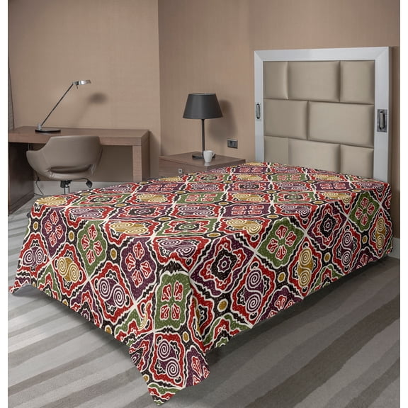 Ambesonne Japanese Flat Sheet, Antique Motifs, Twin Size, Multicolor