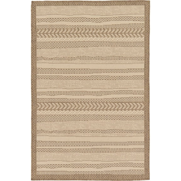 Unique Loom Lines Indoor/Outdoor Border Rug Beige/Brown 7' 1" x 10' Rectangle Border Contemporary Perfect For Patio Deck Garage Entryway