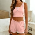 thumbnail image 5 of Bixock Womens Pajama Set,Pajamas for Women Solid Color U Neck Fitted Camisole Crop Top Summer Lightweight 2 Piece Loungewear Sleepwear, 5 of 6