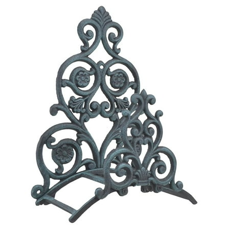Garden Hose Holder Wall Mount - Floral & Spade Cast Iron Hose Reel - Verdigris Finish - 13.25" Tall - Outdoor Hose Storage & Decoration