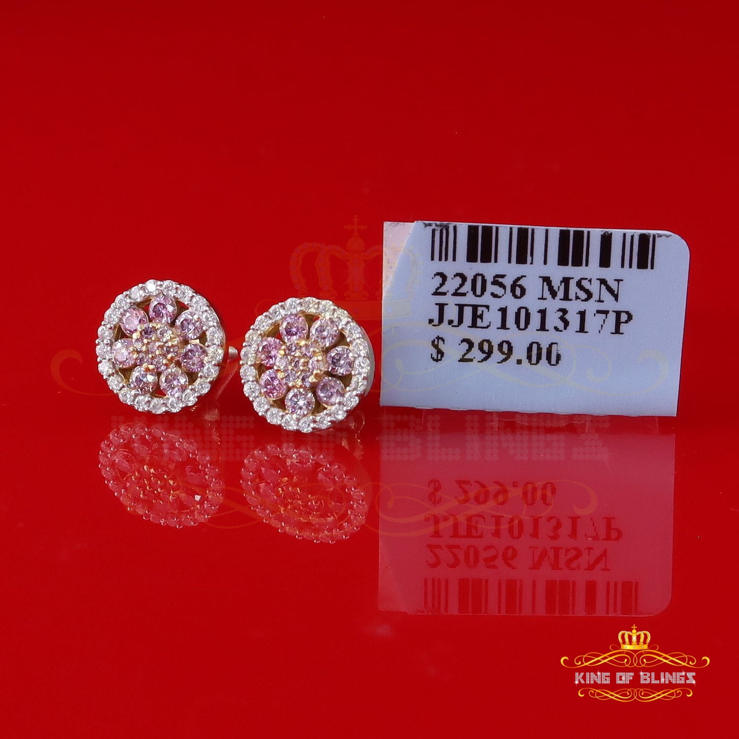 King of Bling's New 925 Silver Yellow 0.66ct VVS D Pink Moissanite Round Women's Stud Earrings