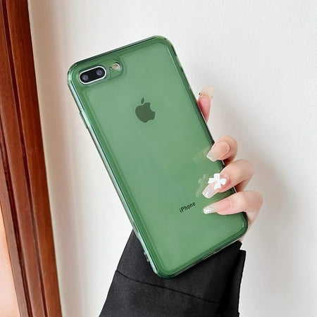 Case for iPhone 7 Plus/8 Plus,Clear Soft Silicone Bumper Protective Retro Color Transparent Shockproof Phone Case - Green