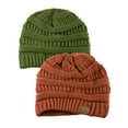 thumbnail image 2 of Unisex Trendy Warm Chunky Soft Stretch Cable Knit Slouchy Beanie Skully (Gift Set- Olive & Rust), 2 of 2