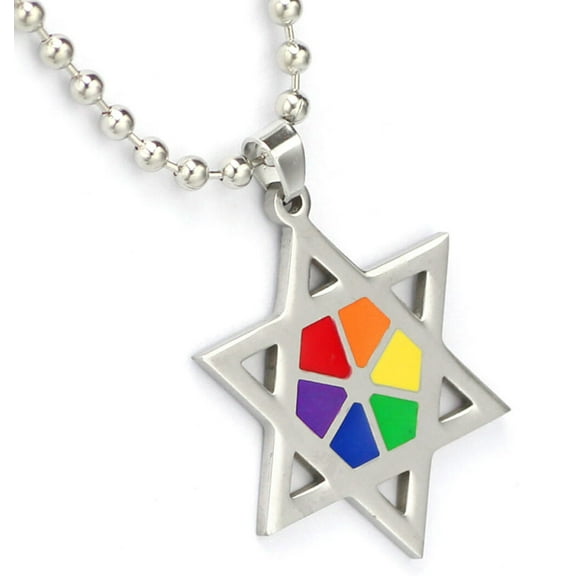 Pride Shack - Rainbow Star of David Pendant - Lesbian Gay Pride Jewish Necklace