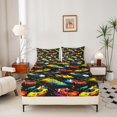 thumbnail image 2 of Erosebridal Race Car Fitted Sheet Full, Colorful Bed Set, Vibrant Black 3 Pieces 1 Fitted Sheet and 2 Pillowcases, 2 of 6