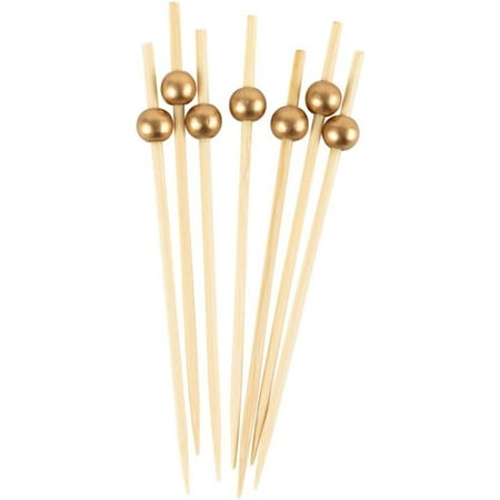 

EcoQuality 3.5 inch Bamboo Wooden Picks Gold Ball Decorative End Skewers for Parties Appetizers Cocktails BBQ Garnish Charcuterie Catering Accessories (200)