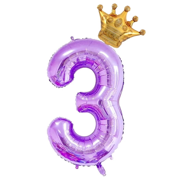 Juego De Globos Con Forma De Corona Número 3 De Color Morado De 40 Pulgadas, Globos De 3Er Cumpleaños Para Niñas, Globos Decorativos Para Celebración Del 3Er Aniversario De Boda. (3)
