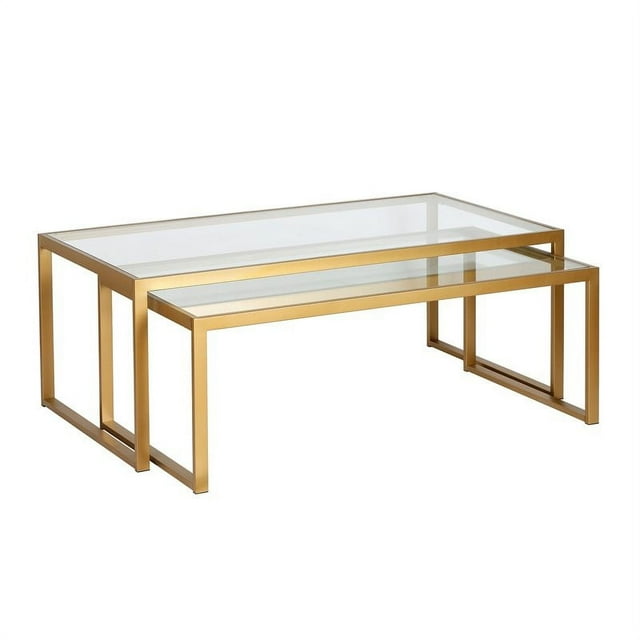 Henn&Hart Rectangle en Métal avec Table Basse en Or et Laiton avec Plateau en Verre