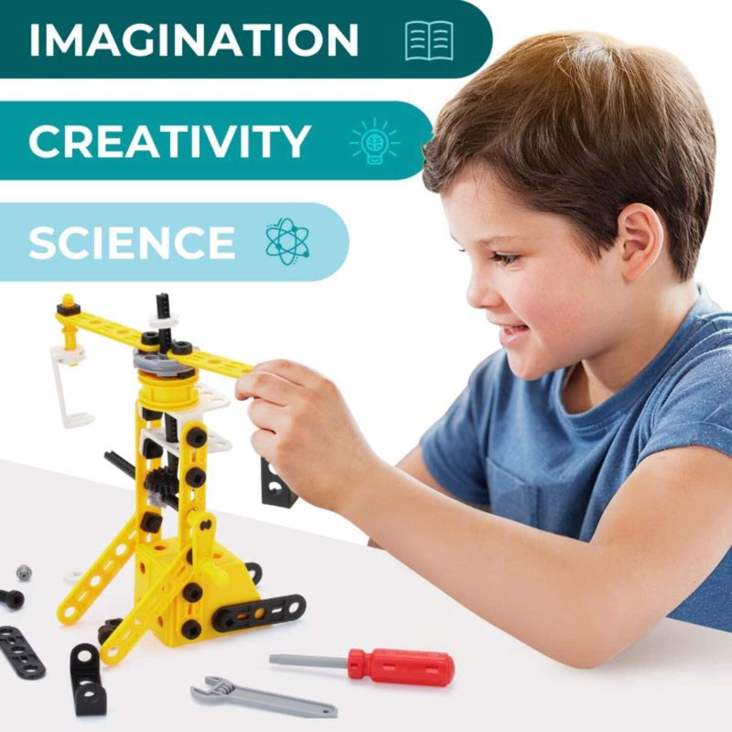 STEM Toys Kids Building Toys – 100 Piece 8-in-1 DIY Learning Construction Toy, Best Educational Kids Building Toys for Boys and Girls Mechanical Engineering Set Gifts for Ages 5 6 7 8 9 + Years Old