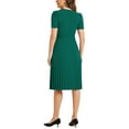 thumbnail image 3 of INSPIRE CHIC Women's Dress Work V-Neck Short Sleeve Below Knee Belted A-Line Pleated Dress M Dark Green, 3 of 4