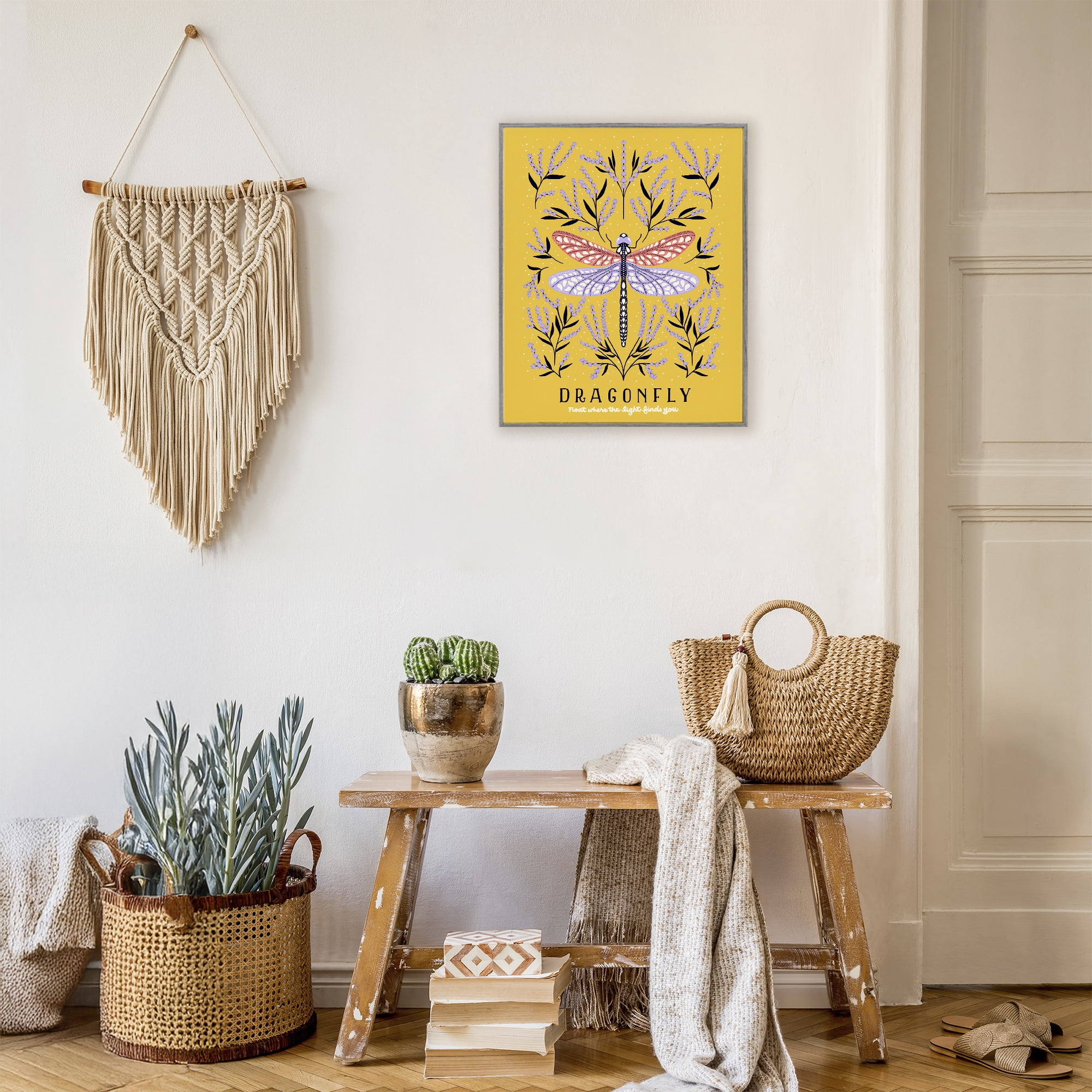 Stupell Industries Dragonfly Symmetry on Yellow Gray Framed Giclee Art, design by Indira Prieto | IndySign