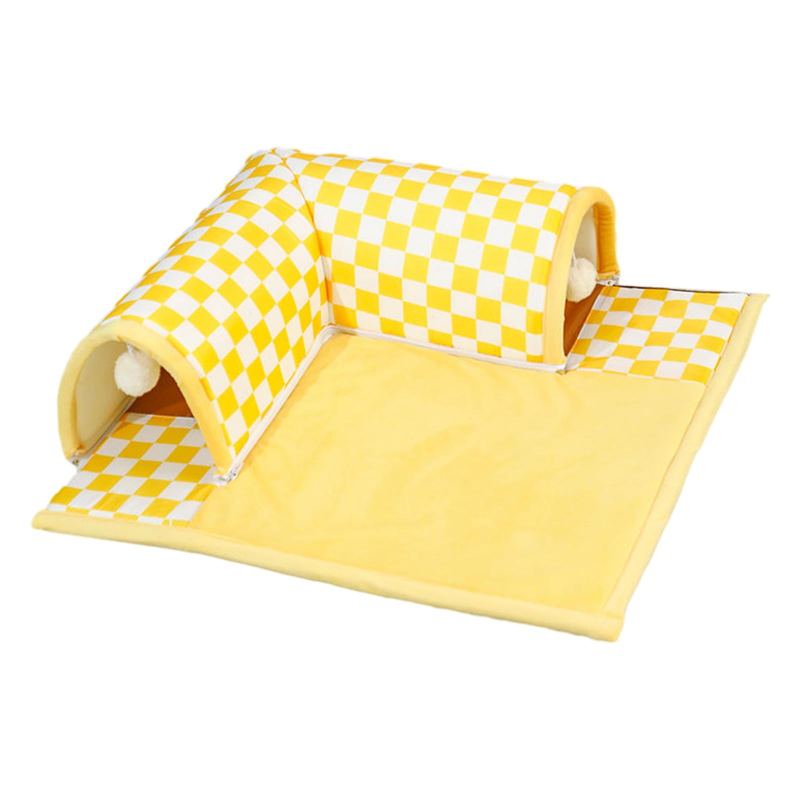 EHJRE Cat Tunnel And Bed Toy Interactive Breathable Kitty Training Playing Hut Play Center for Rabbit Hamster Small Animals Outdoor XL yellow