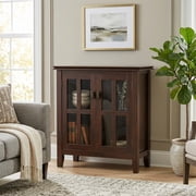 Simpli Home Artisan 30W Low Storage Cabinet with 2 Glass Doors
