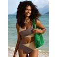 thumbnail image 4 of SHEWIN Womens Bikini Set 2 Piece High Waisted Color Block Swimsuit Spaghetti Straps Bathing Suits Summer Beach Outfits, 4 of 7