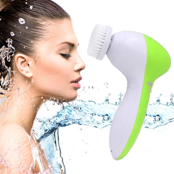5 in 1 Facial cleansing brush- waterproof face spin brush set, deep cleansing, gentle exfoliating, removing blackheads, massaging, face and body Green