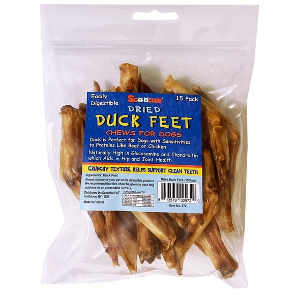 Snacks para Perros Scoochie Pies de Pato Secos Paquete de 15
