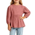 thumbnail image 2 of Yeaiivve Girls Long Sleeve Peplum Tops Cotton Linen Casual Babydoll Shirts for Baby Toddler Girl Solid Color Ruffle Hem Blouse Kids Fall Clothes Red 2-3 Years, 2 of 7