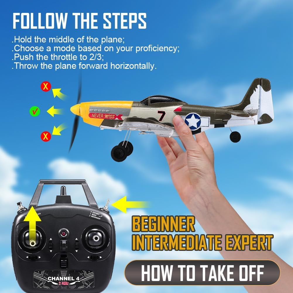 Roofworld RC Plane 4 Channel Remote Control Airplane Ready to Fly P51D Mustang RC Airplane Easy Control for Beginners,Green