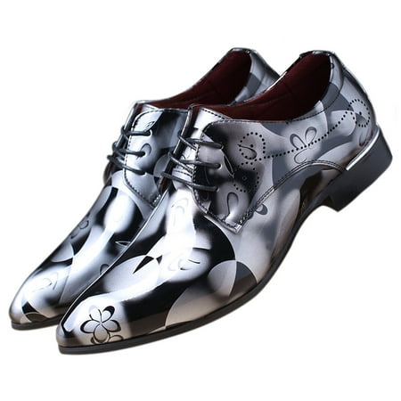 

Santimon Men Lace Up Oxford Pointed Toe Floral Patent Leather Dress Shoes Grey 6 US