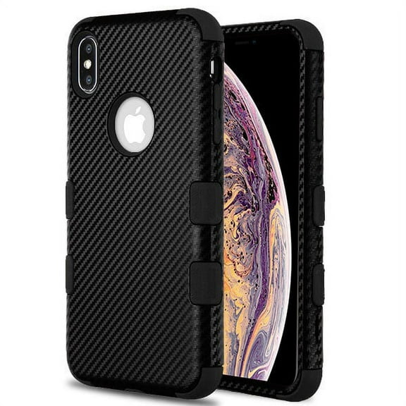 Apple iPhone XS Max (6.5 inch) (2018 Model) Phone Case Tuff Hybrid Shockproof Impact Rubber Dual Layer Rugged Protective Hard Case Cover Carbon Fiber BLACK Phone Case for iPhone XS Max (6.5")