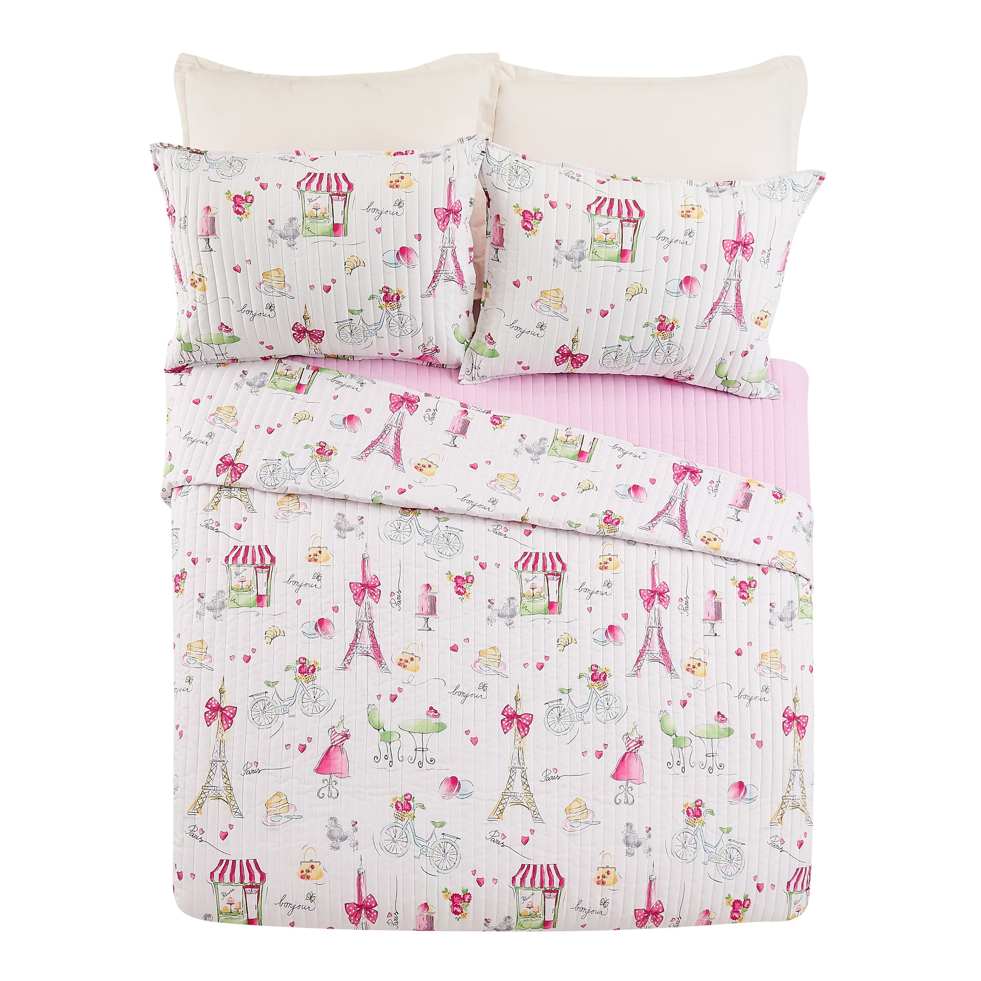 Urban Playground Kids and Teens Pretty in Paris Pink 3-Piece Quilt Set, Full/Queen