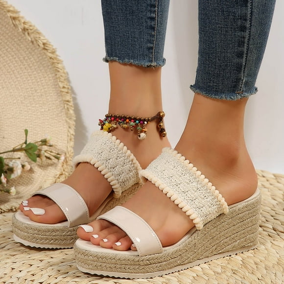 WILLBEST Lined Shoes Women Women's Summer Fashion Woven Open Toe Wedges Casual and Comfortable Outdoor Slippers