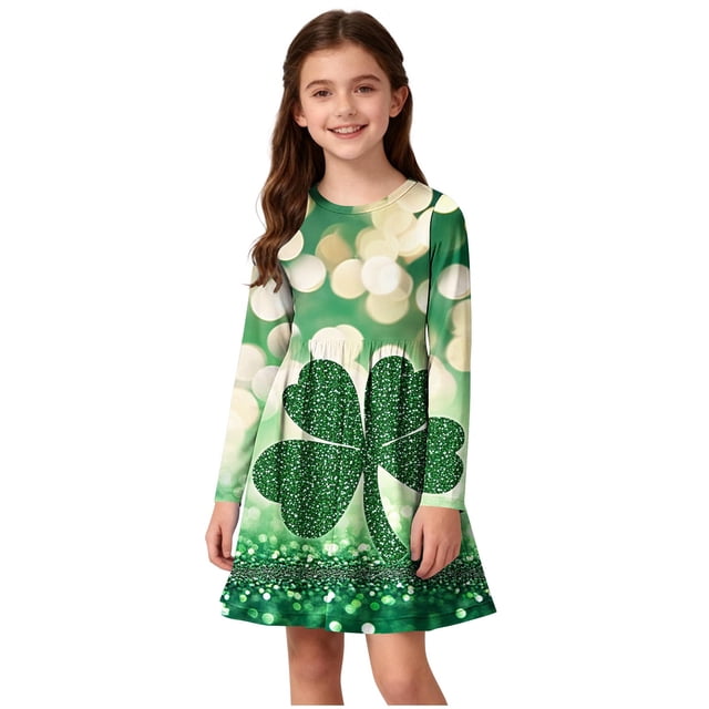Robe Trapèze à Manches Longues pour Femmes, Robe Patineuse Extensible et Tournoyante, Col Rond, Robe d'École Décontractée, 95 % Polyester 5 % Élasthanne